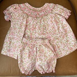 Ruth and Ralph Floral Smocked Pink and Green Bloomer Set